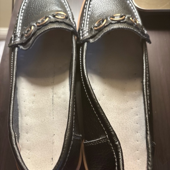 Black Leather Loafers with Gold Accents - Picture 4 of 4